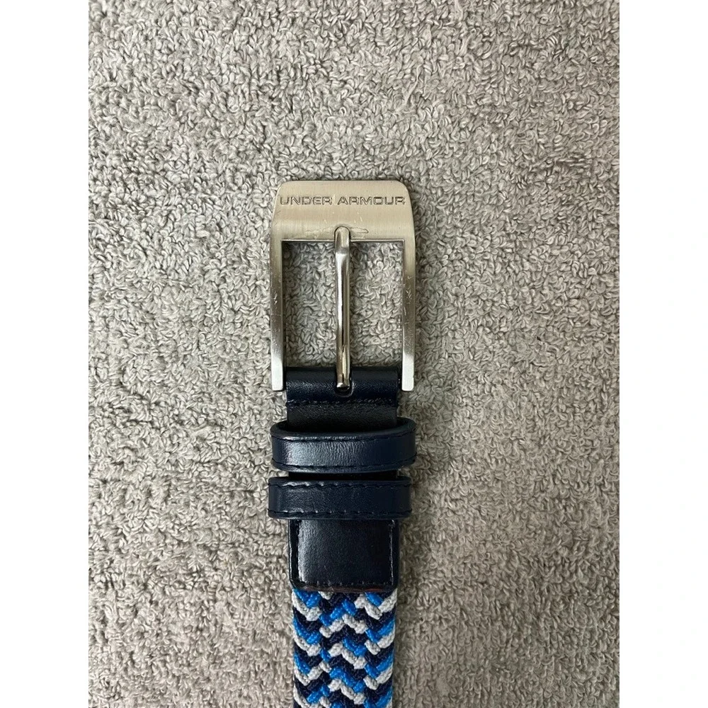 Under Armour Braided Golf Belt Mens Blue Grey Chevron Stretch 1267067 411